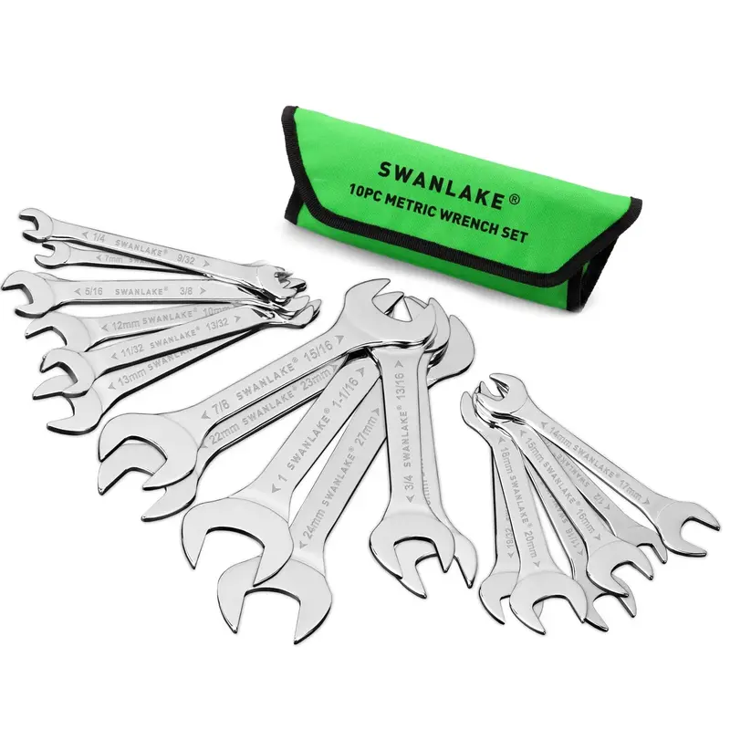 SWANLAKE 9Pcs Super-Thin Open End Wrench Set, CR-V Steel, SAE Size 1/4\