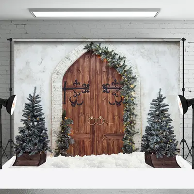 Aperturee White Wall Xmas Tree Wood Cowboy Holiday Backdrop