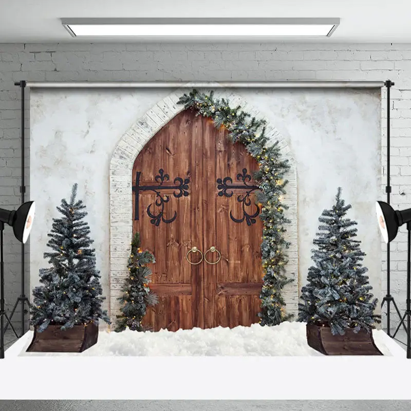 Aperturee White Wall Xmas Tree Wood Cowboy Holiday Backdrop