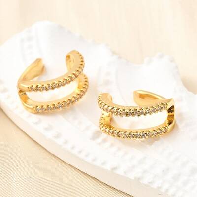 Brass Micro Pave Clear Cubic Zirconia Cuff Earrings