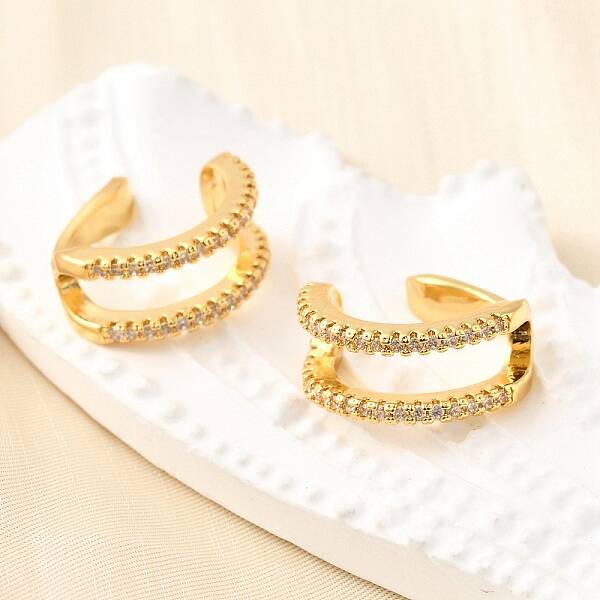 Brass Micro Pave Clear Cubic Zirconia Cuff Earrings