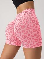 Women's Leopard Print High Waist Sports Gym Shorts, Casual Comfy Breathable Skinny Shorts for Yoga Gym Workout Running, Ladi...