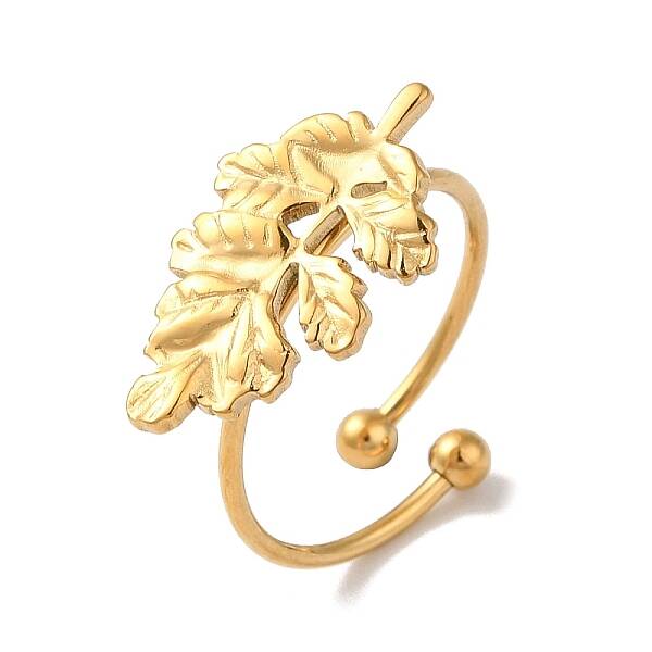Ion Plating(IP) 304 Stainless Steel Leaf Open Cuff Rings for Women