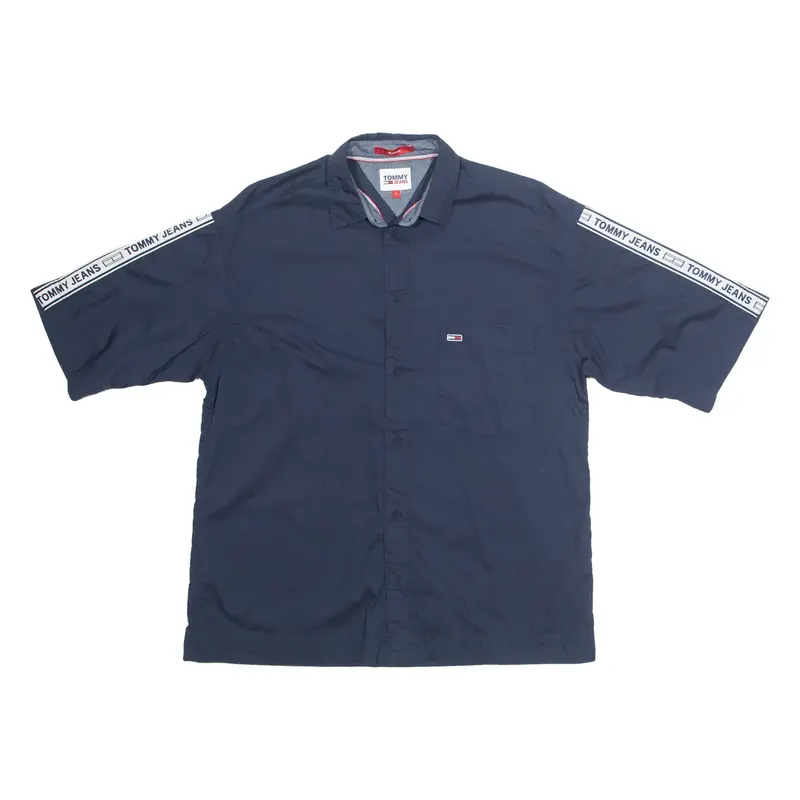 TOMMY HILFIGER Skate Fit Mens Plain Shirt Blue Short Sleeve S