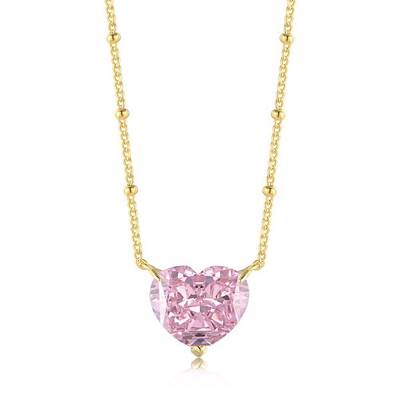 Heart 925 Sterling Silver Pave 8A Pink Cubic Zirconia Pendant Satellite Chain Necklaces for Women