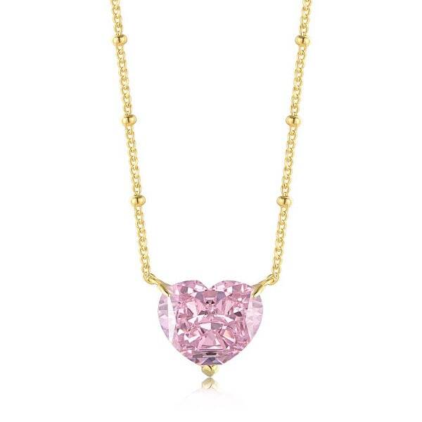 Heart 925 Sterling Silver Pave 8A Pink Cubic Zirconia Pendant Satellite Chain Necklaces for Women
