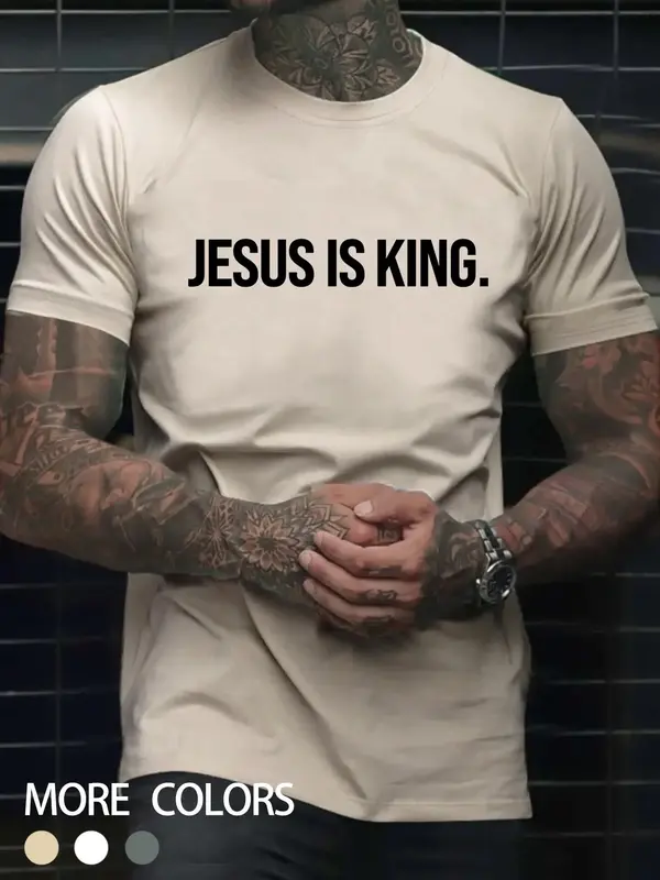 Men's Easter Slogan Print Round Neck Tee, Street Regular Fit Crew Neck Short Sleeve T-Shirt, Summer Clothes, Men's Clothes fo...