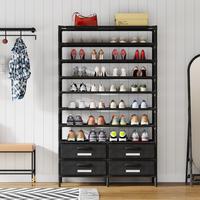 Tribesigns 10 Tier Shoes Rack with 2 Drawers 50 Pair Non-Woven Shoe Storage Cabinet for Entryway Metal Organiser Hook Multico...