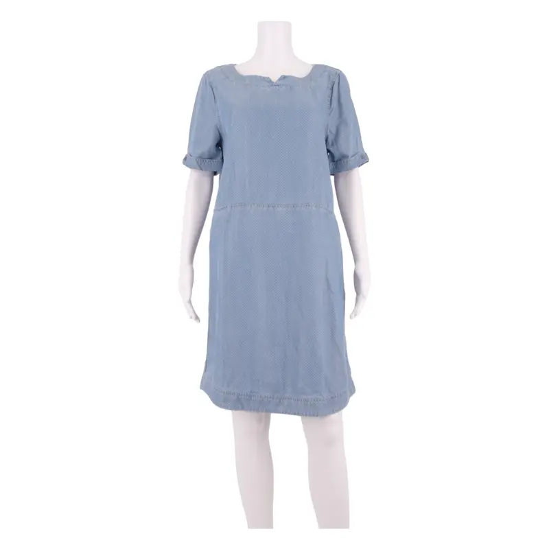 BARBOUR Womens Shift Dress Blue Spotted Short Sleeve Knee Length UK 14