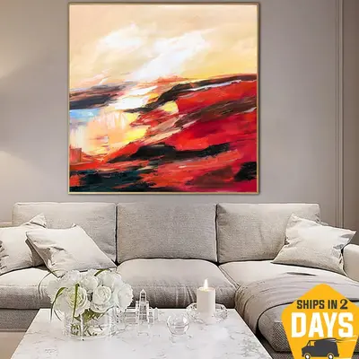 Abstract  Painting On Canvas Red Colorful Original Decor Desert Modern Artwork Painting Wall Art | HOT DESERT 31.5"x31.5...