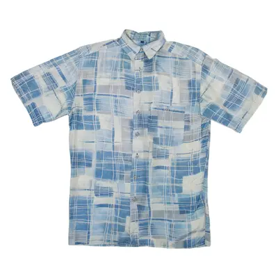 NICK TAYLOR Mens Shirt Blue Silk Check S