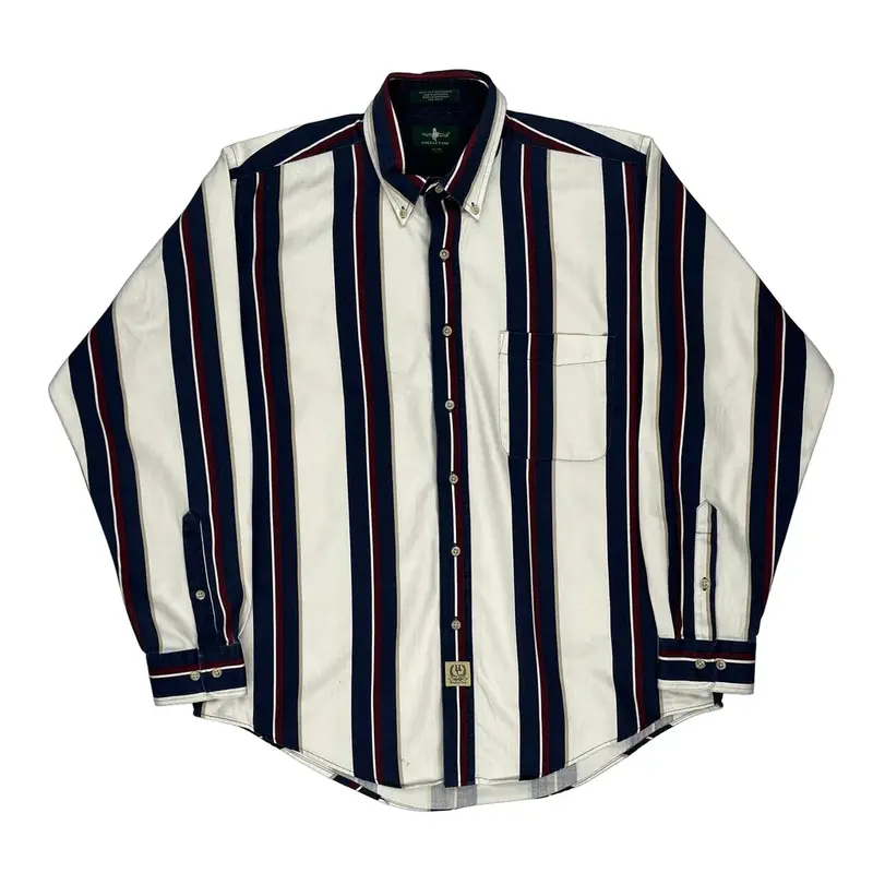 Hunt Club Striped Shirt - Large White Cotton