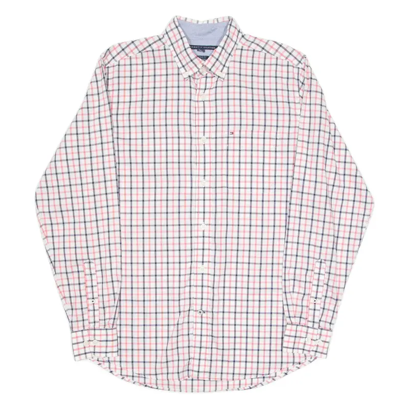 TOMMY HILFIGER Mens Shirt White Check Long Sleeve S