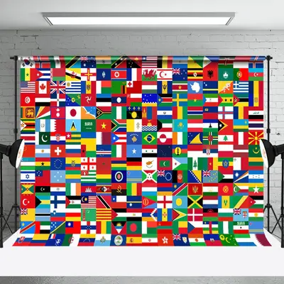 Flag Of All Countries World Map Backdrop For Party - Aperturee
