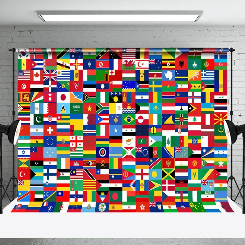Flag Of All Countries World Map Backdrop For Party - Aperturee