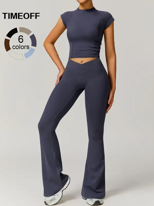 Timeoff Women's High Elastic Soft Top Quick-drying Beautiful Hip V-shaped Waist Trousers Yoga Suit Comfortable and Light Fabr...