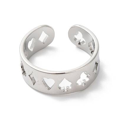 Non-Tarnish Spade & Club & Heart & Diamond 304 Stainless Steel Open Cuff Ring for Women