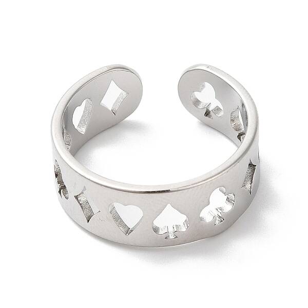 Non-Tarnish Spade & Club & Heart & Diamond 304 Stainless Steel Open Cuff Ring for Women