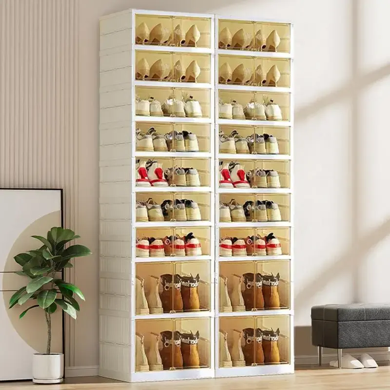 9-Tier Ultimate Foldable Shoe Rack Organizer: Closet Storage Solution for 18 Pairs.Plastic,Collapsible Magnetic Installation ...