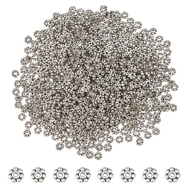 600Pcs Tibetan Style Alloy Daisy Spacer Beads