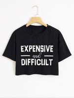 Women's Letter Print Drop Shoulder Crop Tee, Casual Short Sleeve Round Neck T-shirt for Daily Wear, T Shirts for Women, Graph...