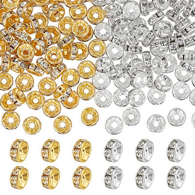 200Pcs 2 Colors Brass Rhinestone Spacer Beads
