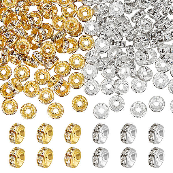 200Pcs 2 Colors Brass Rhinestone Spacer Beads