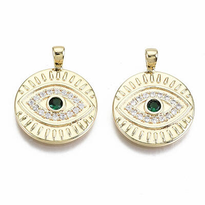 Brass Micro Pave Clear & Green Cubic Zirconia Pendants