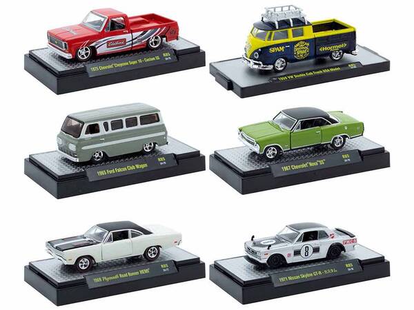 Auto Meets Set of 6 Cars IN DISPLAY CASES Release 85 Limited Edition 1/64 Diecast Model Cars by M2 Machines