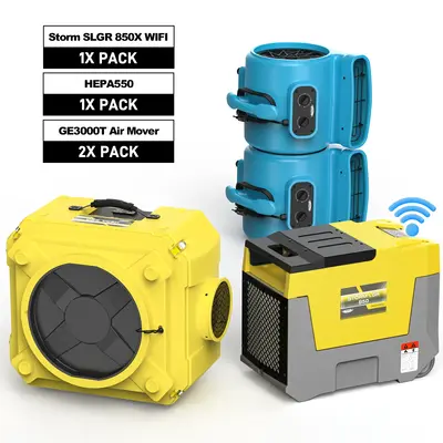 Alorair Water Damage Restoration Equipment with Storm SLGR 850X WIFI Commercial Dehumidifier*1, HEPA 550 Air Scrubber*1,GE300...