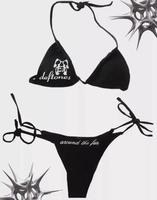 DEFTONES BIKINI BLACK SKULL LOGO STRING TIE UP ALT CURSIVE WRITING Y2K BAND bikinis sets