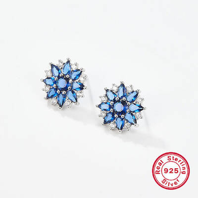 Anti-Tarnish Flower Rhodium Plated Platinum 925 Sterling Silver Stud Earrings