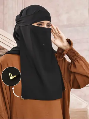 Women's Solid Color Instant Hijab with 2 Counts Gold Corner Protectors, Modest Windproof and Sandproof Hijab for Daily Wear, ...