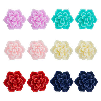 6 Pairs 6 Colors 3D Flower Polymer Clay Stud Earrings with 304 Stainless Steel Pins