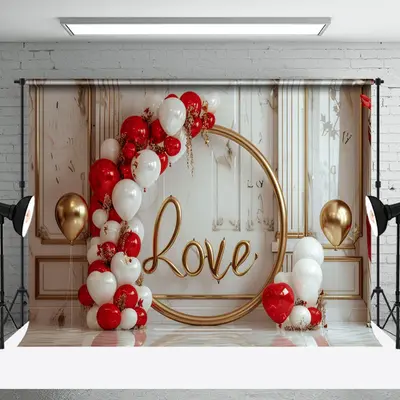 Luxury Marbled Wall Balloons Valentines Day Backdrop