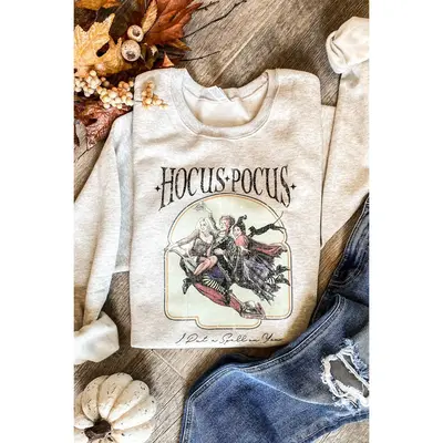 Hocus Pocus Vintage Sweatshirt - The Original Viral Sweatshirt, Halloween Pullover Sweatshirt, Soft Cotton Blend Casual Graph...