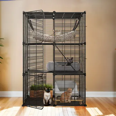 DWVO Cat Cage Indoor Cat Enclosures DIY Cat Playpen Metal Kennel with Extra Large Hammock for 1-2 Cats, Ferret, Chinchilla, R...