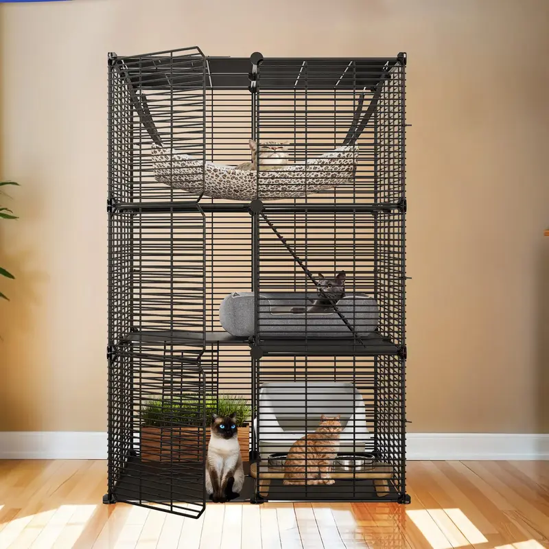 DWVO Cat Cage Indoor Cat Enclosures DIY Cat Playpen Metal Kennel with Extra Large Hammock for 1-2 Cats, Ferret, Chinchilla, R...