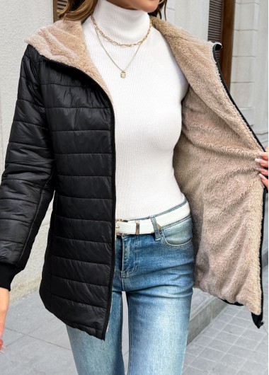 Modlily Black Tummy Coverage Long Sleeve Hooded Coat - L