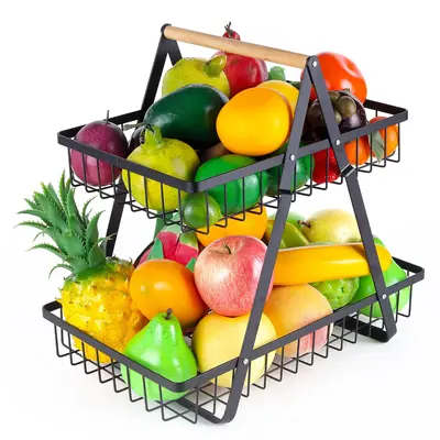 Metal Kitchen Countertop Organizer, Fruit And Vegetable Basket, 2 Tier Fruit Basket Fruit Holder For Kitchen, Large Capacity ...