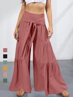 Women's Solid Color Tie Front Wide Leg Pants, Chic Casual Fashion Trousers for Daily Wear, Ladies Bottoms for Summer