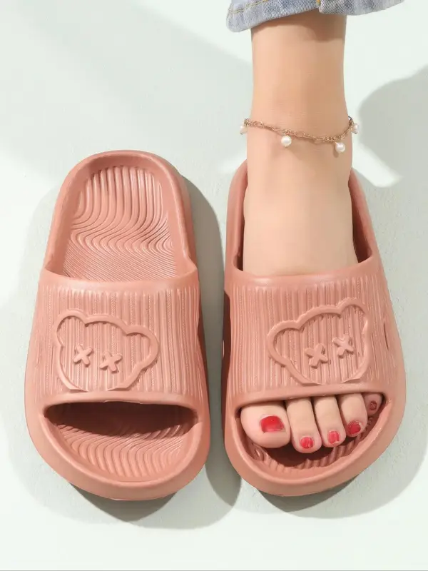 Women's Cute Cartoon Bear Slippers, Non-slip Bathroom Slide Slippers, Simple Home Slides for Daily Wear, 2024 New Trendy Hous...