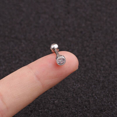 316L Surgical Stainless Steel Micro Pave Clear Cubic Zirconia Flat Round Cartilage Earrings