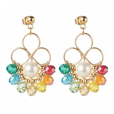 Flower Colorful Glass Beads Dangle Earrings for Girl Women