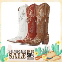 Cowgirl Boots for Women Knee High Vintage Embroidered Western Cowboy Boots Side Zipper in Red and Brown Stylish Tall Riding B...