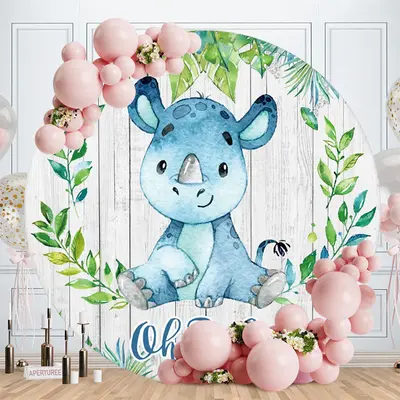 Aperturee Hippo And Wooden Circle Baby Shower Backdrop