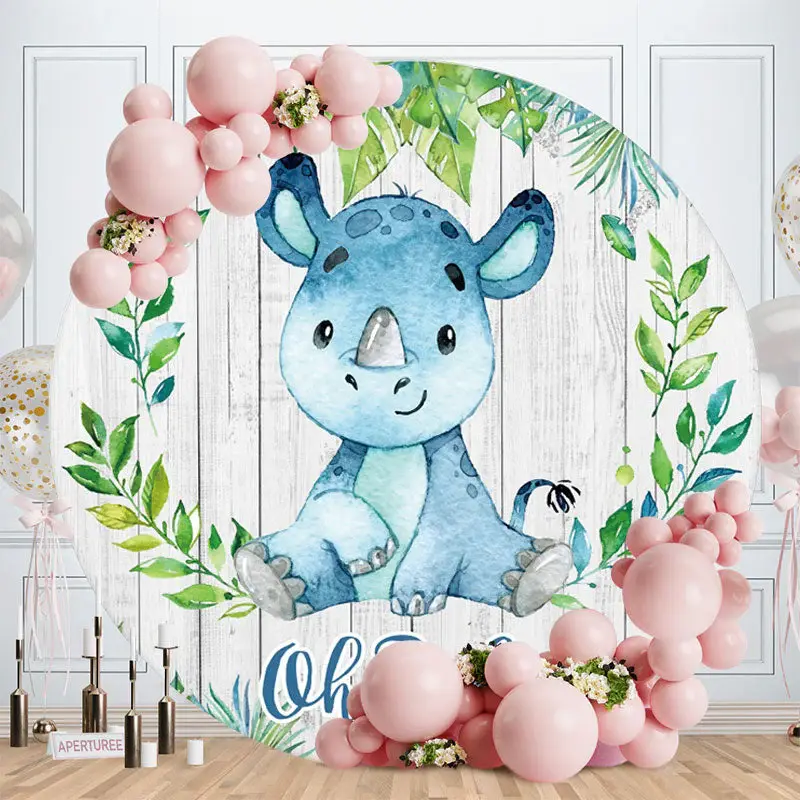 Aperturee Hippo And Wooden Circle Baby Shower Backdrop