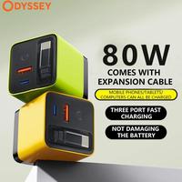 3 in 1 GaN Charger, Retractable 80W MAX Fast Charger Block with Type-C Cable & 2 USB Ports, Portable Adapter iPhone Smartphon...