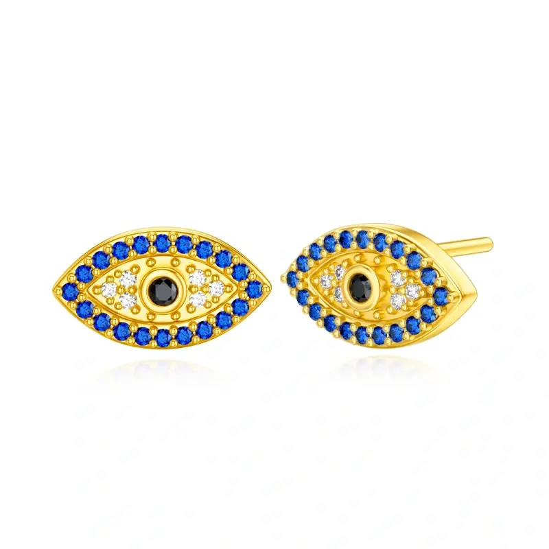 9K Gold Cubic Zirconia Evil Eye Stud Earrings