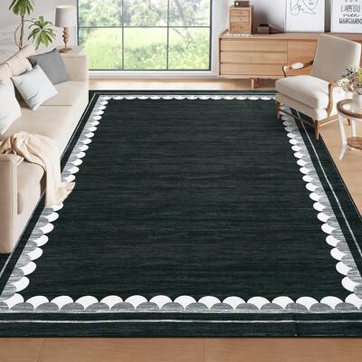 Garvee Washable 9x12 Area Rug with Scalloped Border, Non-Slip & Stain-Resistant, Soft Polyester, Low-Pile & Durable, Ideal fo...
